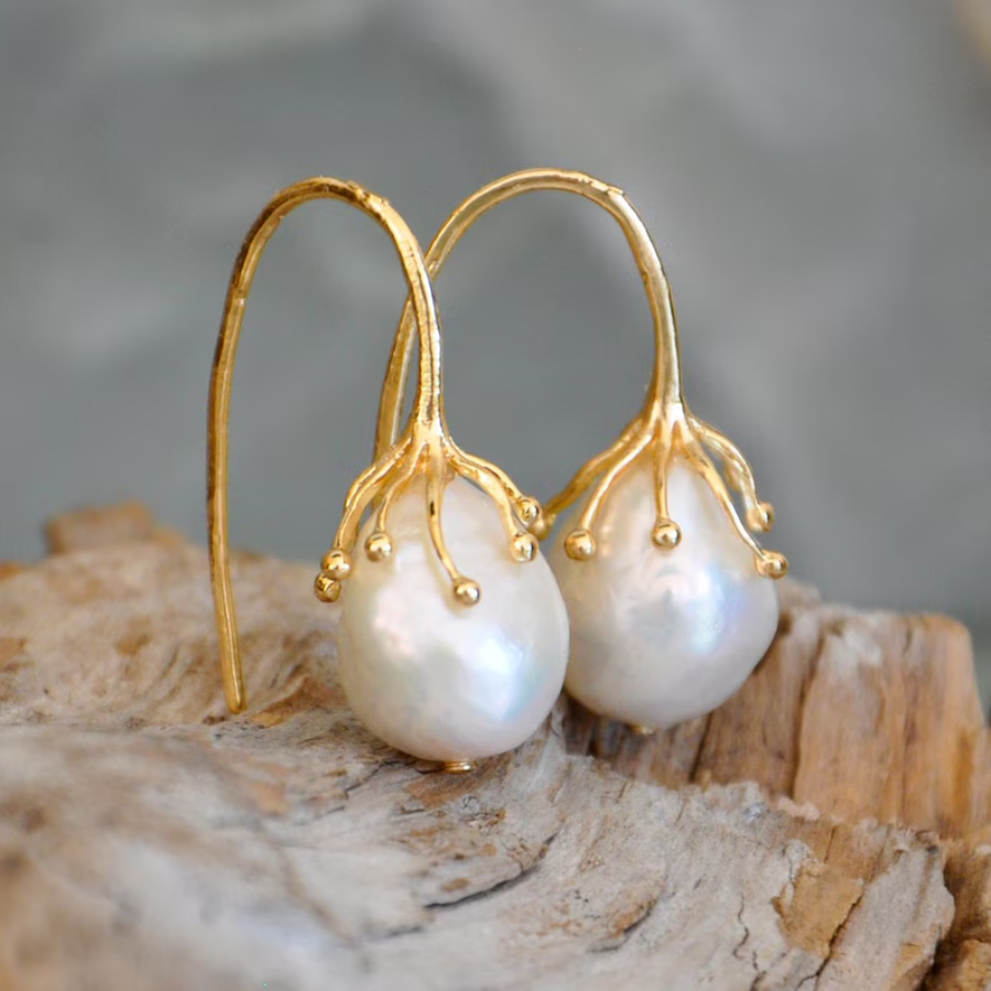 Elegant Easy Imitation Pearl Floral Design Copper Ladies' Earrings | 14K Golden Plated, Versatile for Daily and Party Occasions