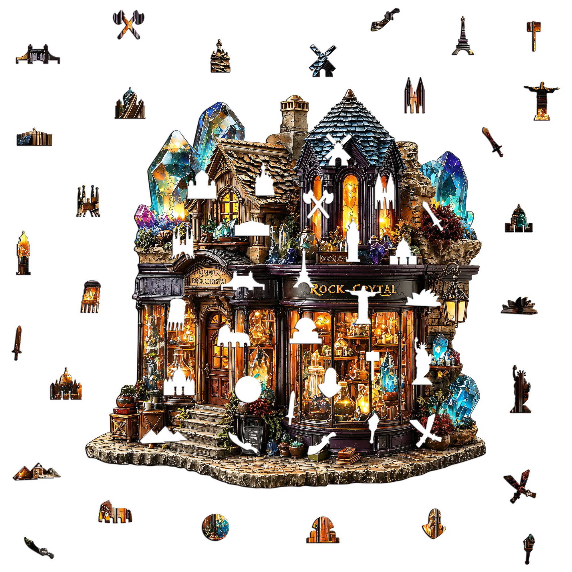 Rustic Crystal Shop Large Gems Art Wooden Jigsaw Puzzle