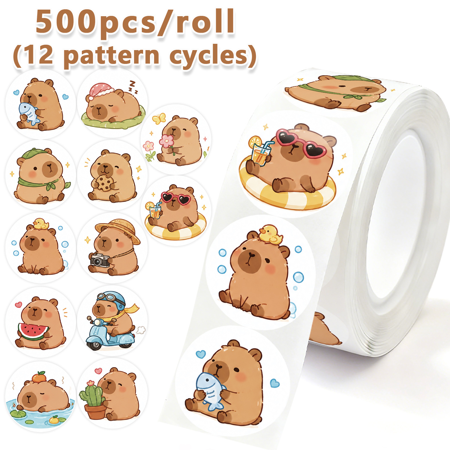 TEMU 500 Stück/Rolle Cartoon-Güßtier-Kapibara PVC selbstklebende Versiegelungsetiketten für Geschenke, DIY-Verpackungen, Meerschweinchen-Geschenk,