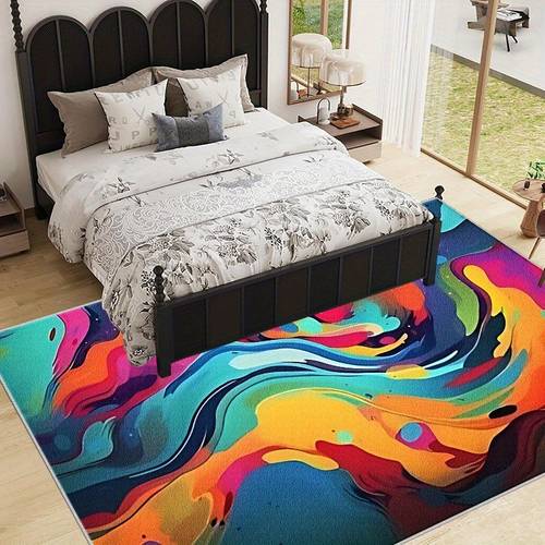 1pc large abstract mat multicolor modern floor mat plush soft multicolor turquoise orange purple black large area mat for living room bedroom office machine washable mat jumbo sizes mat oversized nightstand decor thick floor mat vibrant wall art plush floor mat aesthetic study table bedroom decorating ideas wall art big inspirational backdrop house shape drapes for backdrop area mat for bedroom mat