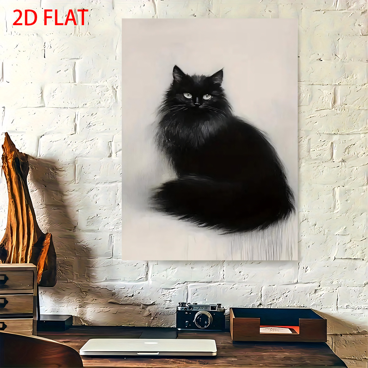Framed Canvas Print Featuring a Plush Black Cat