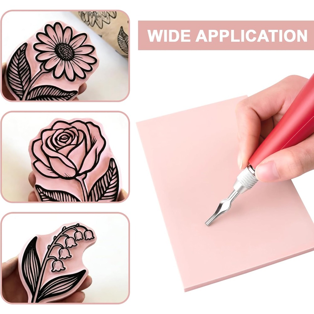 5-Pack Printmaking Carving Kit with Pink Stamp Blocks & Tools
