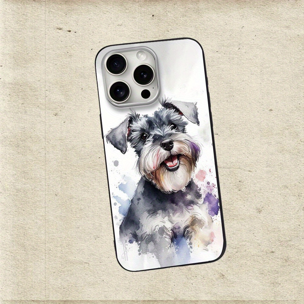 TEMU Phone Case: Watercolor - Style Schnauzer Dog Pattern Creative Luxury Personality Trend Brand - Phone Case Personality Trend For Iphone Mobile