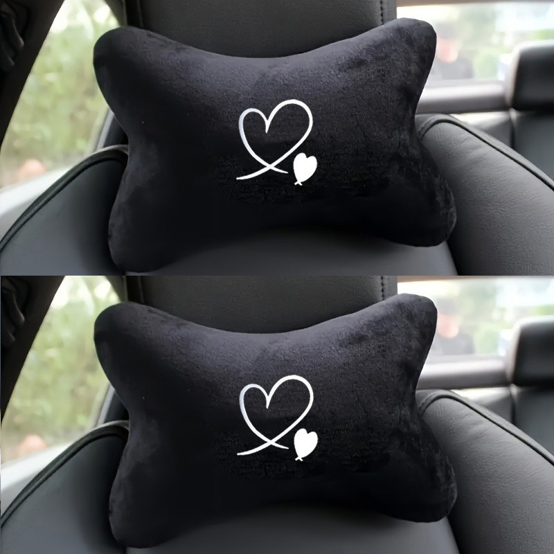 2pcs Heart Shape Soft Plush Headrest Pillow Car Seat Pillow With Breathable Neck Support Comfortable