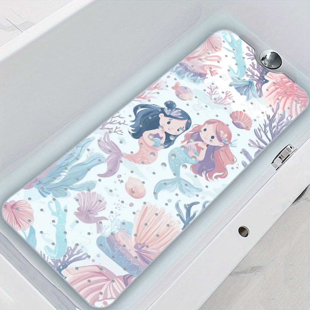 Image of Aldult Bathtub Mat Bathtub Mat Nonslip Purple Cute Cartoon Mermaids & Whimsical Sea For Family Bathroom Shower Tub Safety