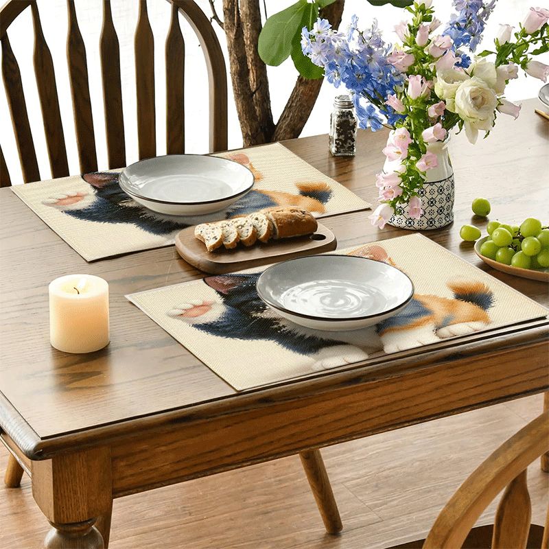Rechteckige Katzen Platzsets Abwaschbare Polyester Tischsets_voghion.com