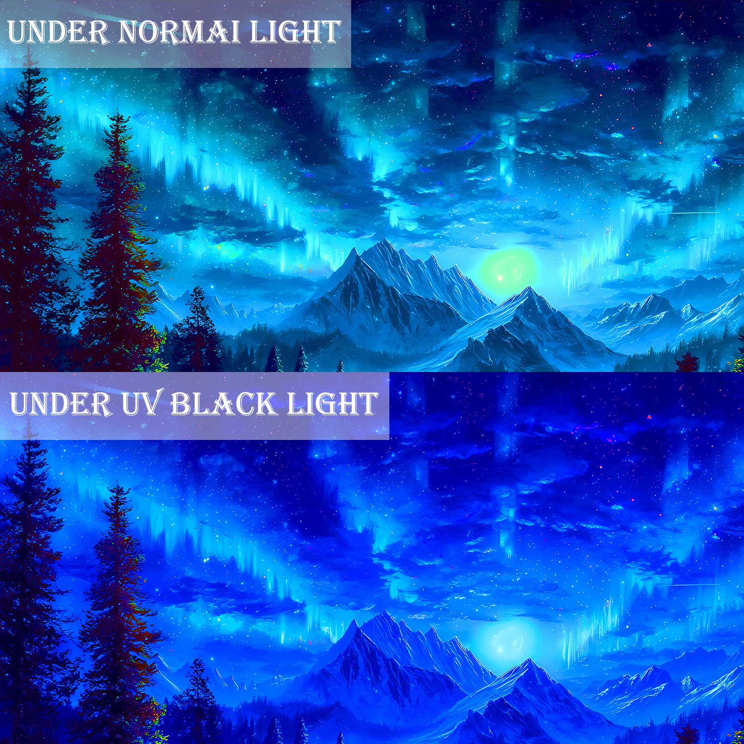 Fluorescent Uv Light Starry Sky Landscape Tapestry Wall Decor_voghion.com