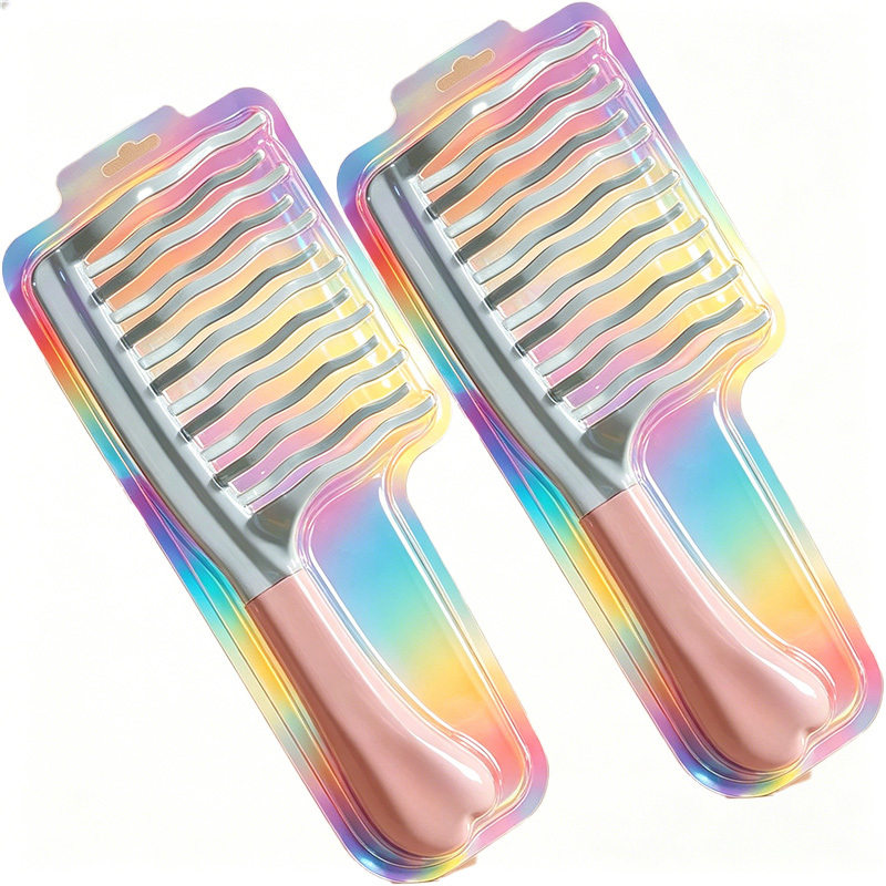 TEMU 2pcs Detangling Wide Tooth Hair Brush Curly Hair Care Comb, Volumizing Styling Brush For Women Men, Scalp Massager For Home Use, Travel Portable
