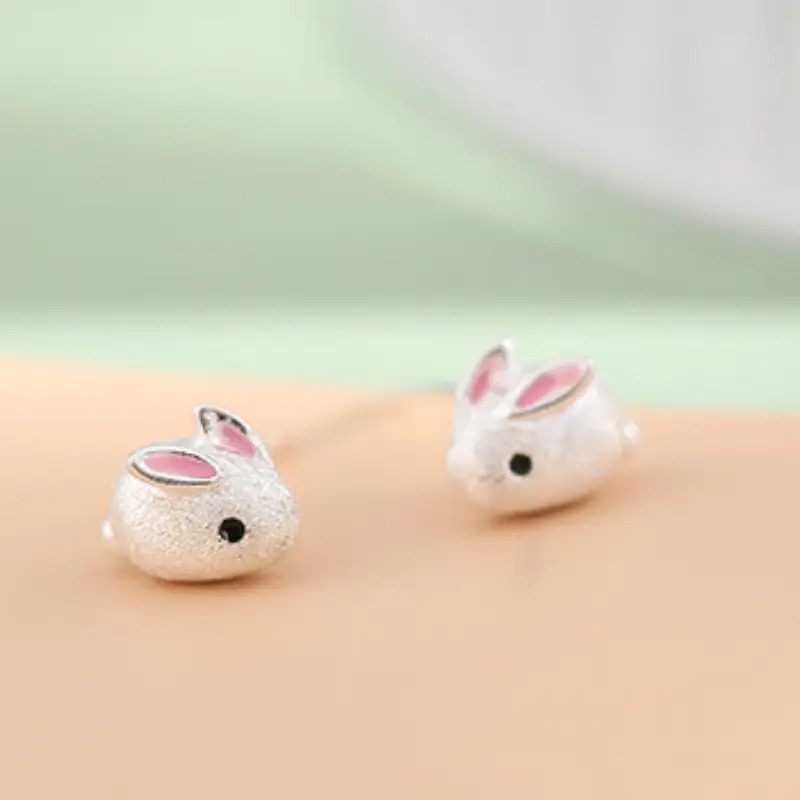 Image of Cute Bunny Earrings Pink Enamel Earrings For Vacation Casual Birthday Easter Jewelry Gifts Accessories, For Teenager