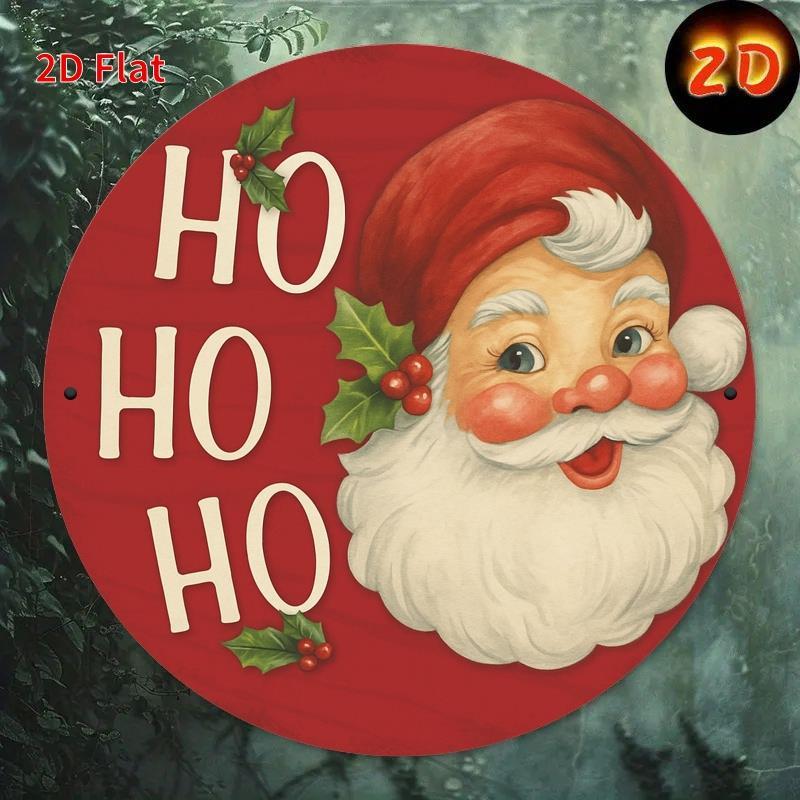 TEMU 2d Flat 2d Flat, [2d Flat] 2d Flat, 1pc Retro Santa Wooden Wall Art Sign - Round Country Style Red And White Christmas Decor With Ho Text, Holly