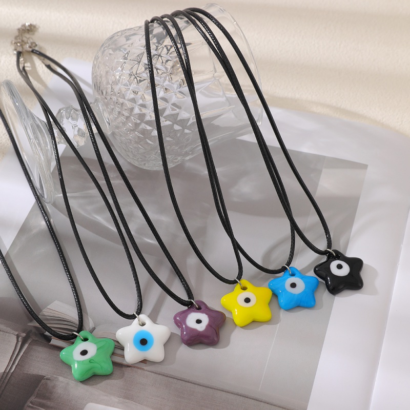 Bohemian Nautical Style Ceramic Pentagram Eye Pendant Necklace