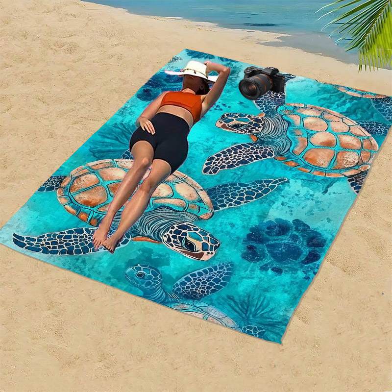Sea Turtle Print Beach Towel Ultra Soft Quick Dry Microfiber_voghion.com