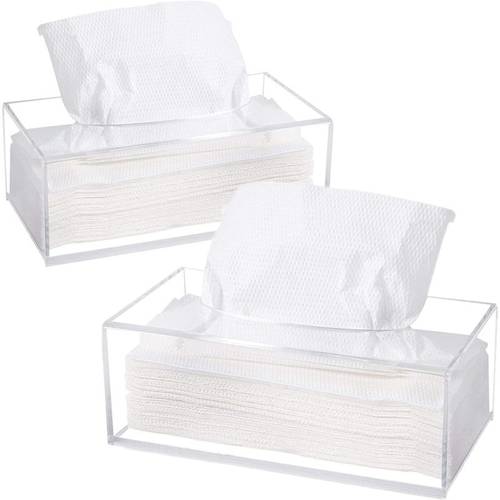 2pcs clear acrylic tissue box holder modern easy desktop facial tissue case paper dispenser for bathroom bedroom home farmhouse office hotel car 8 8 x 3 5 x 4 8 inch