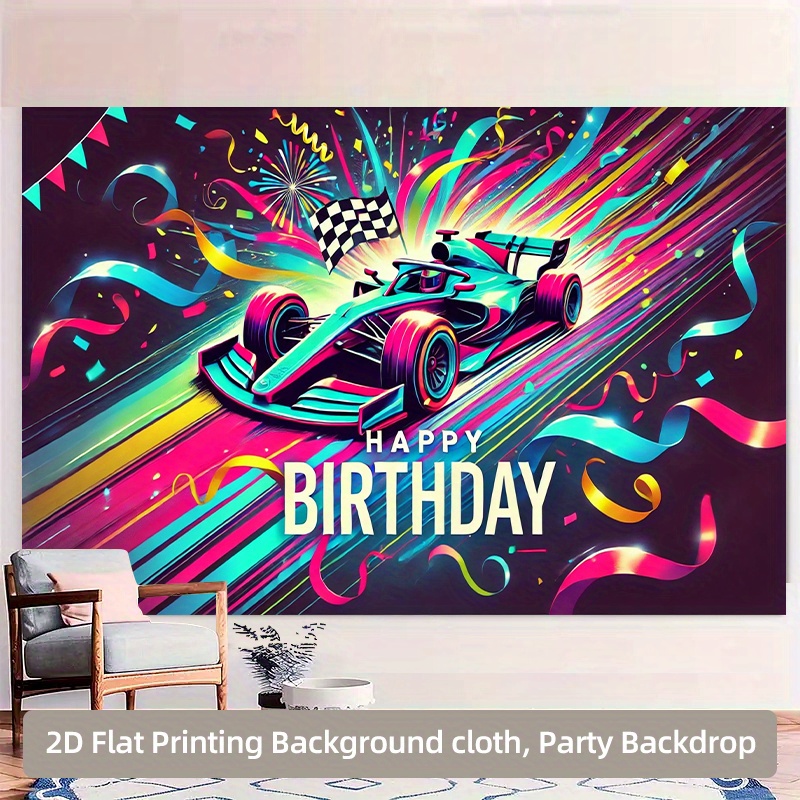 Happy Birthday Banner Mit Rennauto-Design – Hintergrund Für Geburtstagsfotos (185x112 Cm)