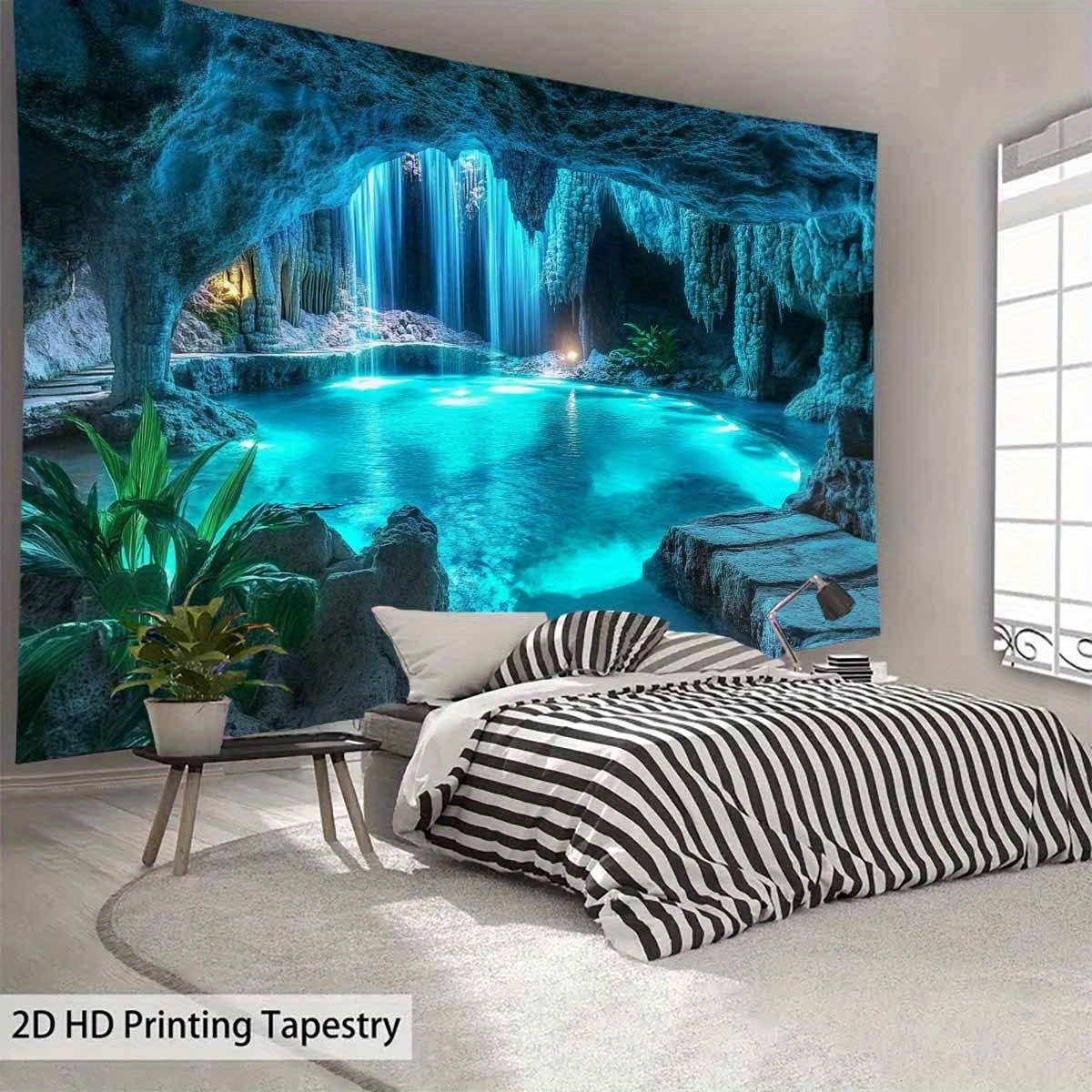 Tenture murale cascade grotte bleue - grande décoration murale_voghion.com