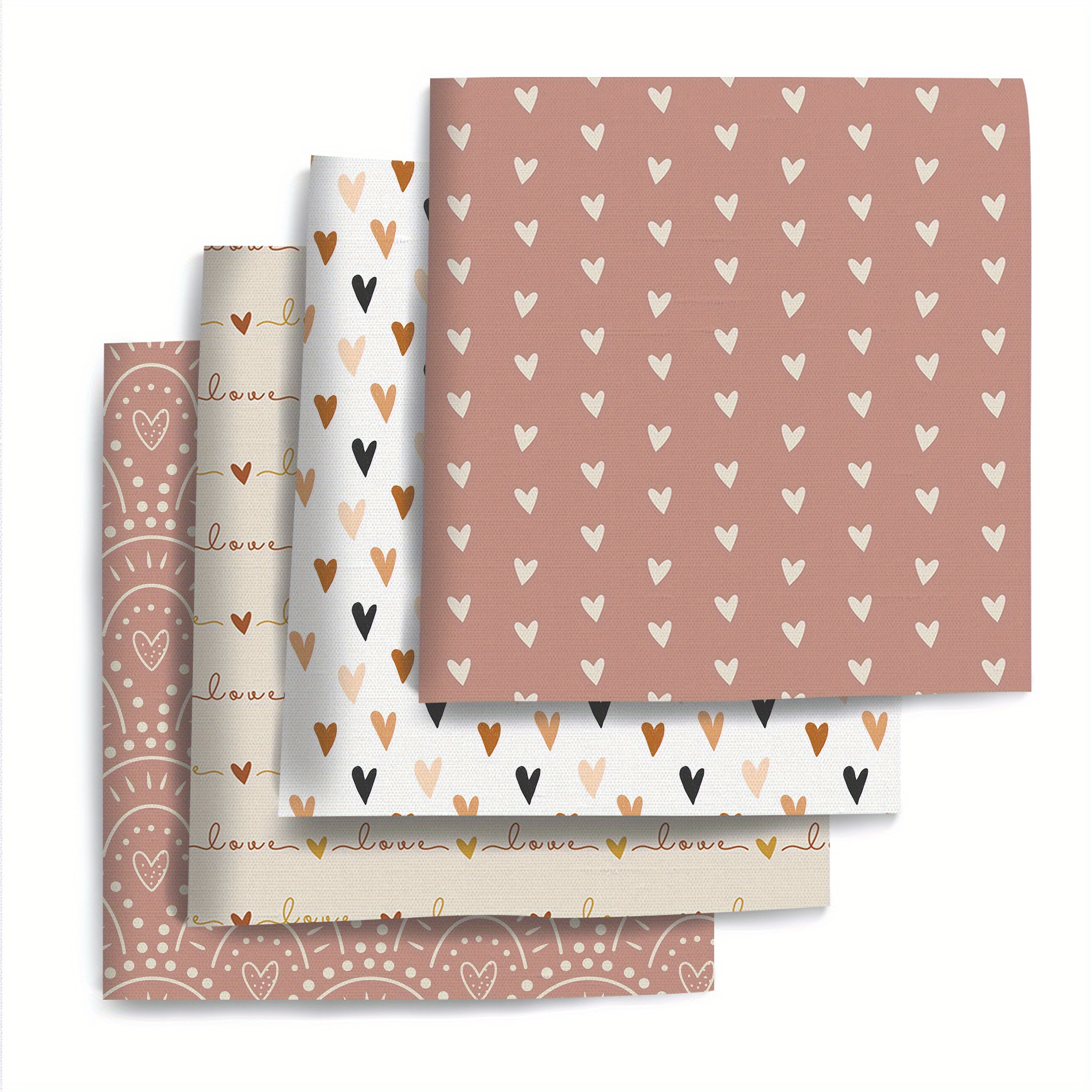 Image of 4pcs/set 19.68x17.7inch (50x45cm) Heart Love Valentine's Day Print Precut Quilting Fabric Fat Quarter Fabric Bundle, Polyester Quilting Squares For , Crafts Projects, Wallet Making