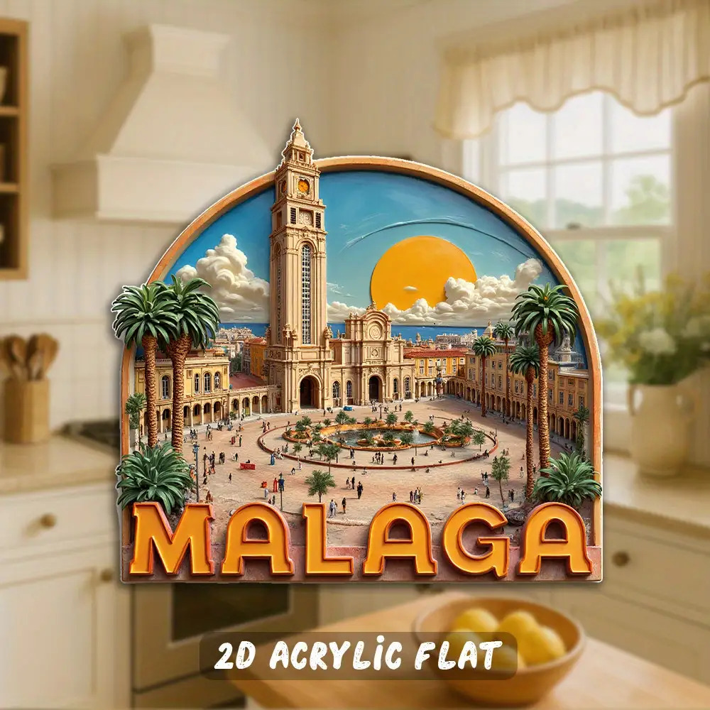 TEMU 2d Flat 3.15inch Acrylic Refrigerator Magnet, Vibrant Cityscape Art Decorative Magnet - Square Shape, Featuring Trees And Clock Tower - Travel