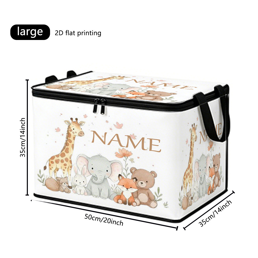 TEMU 1pc Large-capacity Storage Box With Custom Forest Animal Name , Sturdy And Durable Zipper, Portable And Foldable, Suitable For Office Storage,
