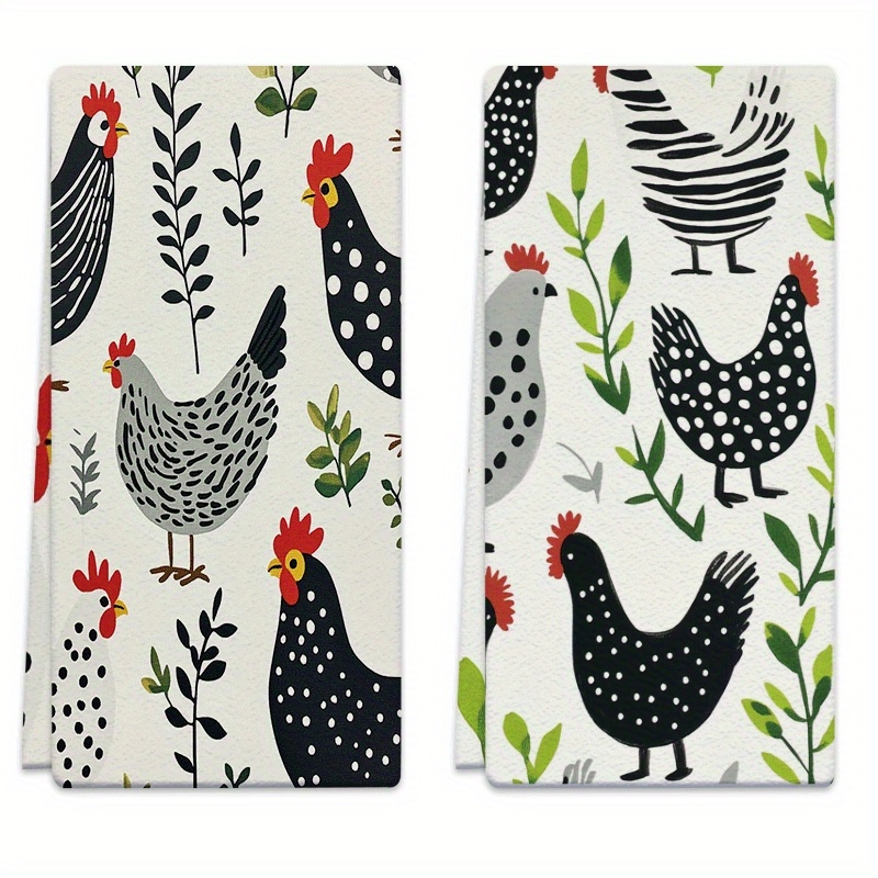 TEMU 2 paños de cocina de 18X26 pulgadas con diseño de pollos, plantas y , hechos de microfibra para absorber agua, ideales para cocinar en la cocina