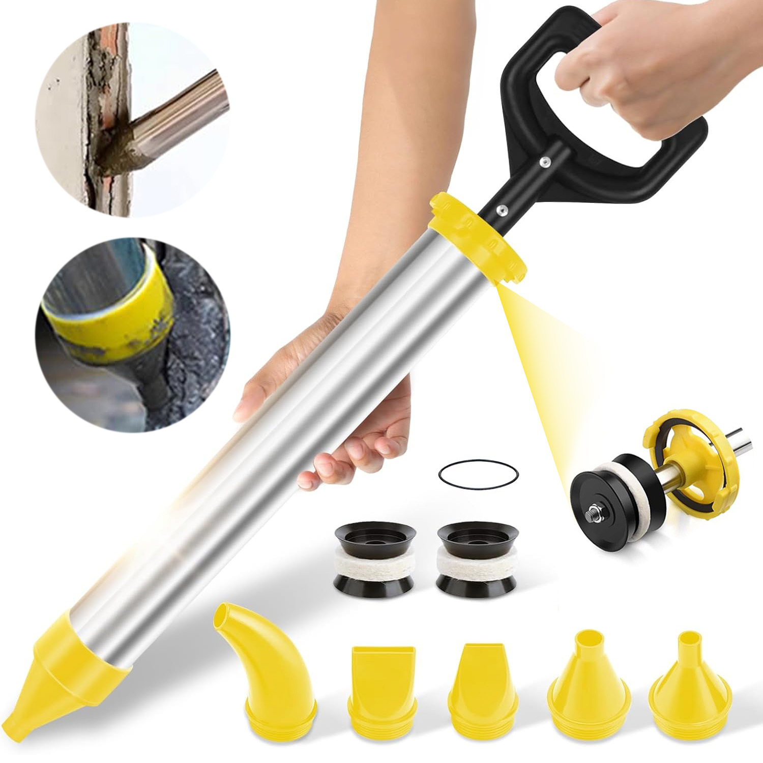 E-shop Hochleistungs-Edelstahl-Mörtelfugenpistole mit 5 Düsen - Zement-Fugenspritzgerät, Pumpsystem für -, Kleber- Fugenanwendung - DIY für Mörtel,