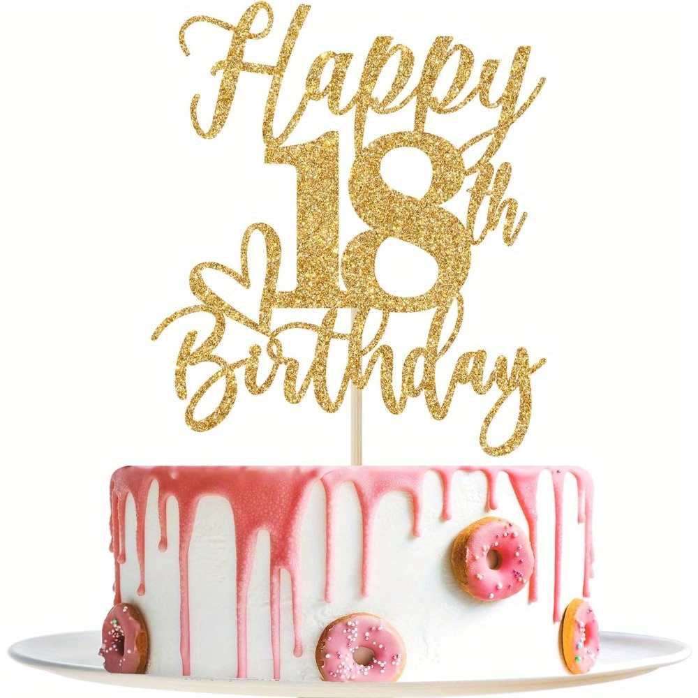 Image of Happy Birthday Cake Topper, Funny Happy Birthday Party Supplies (happy 18th Birthday, Golden Glitter)