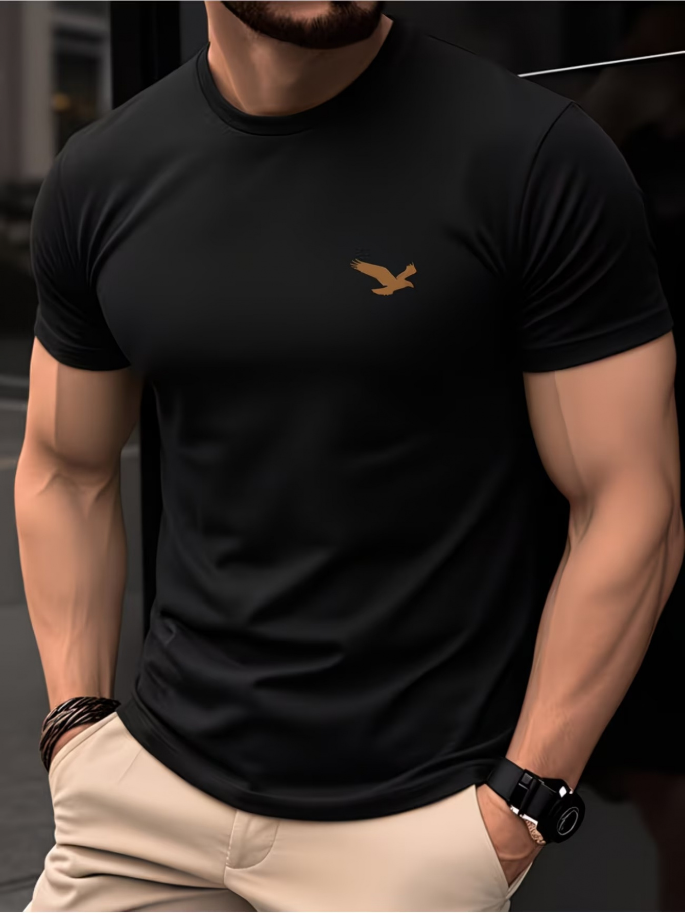 this minimalist short sleeve t shirt features a small   logo   business casual wear the     silhouette on   eliminates   embellishments