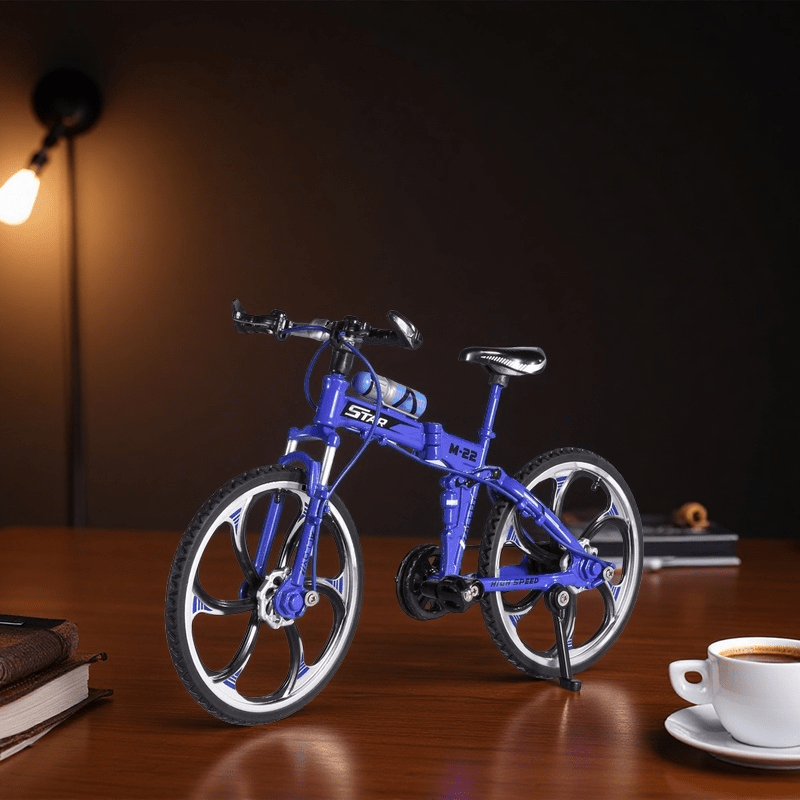 1:8 Scale Zinc Alloy Foldable Finger Bike Toy - Belt-Driven Mountain Bike Model with Realistic Details, Manual Push Operation, Red/Blue/Yellow - Collectible Gift for Kids, Boys, Girls & Cycling, Christmas Gifts