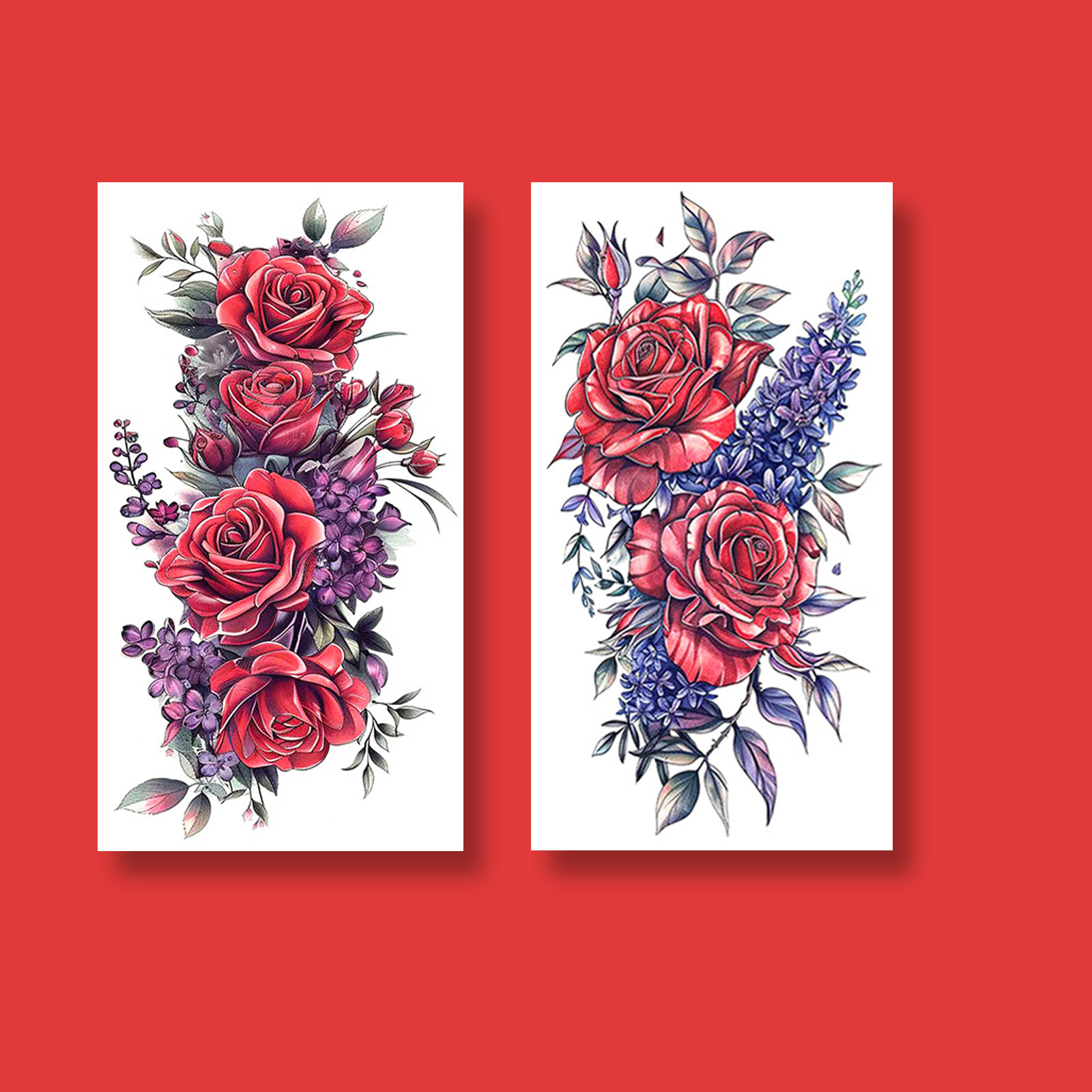 Image of 2pcs Flower Temporary Tattoo Stickers For Women, Waterproof & Long Lasting Fake Tattoo For Arm, Leg & Chest