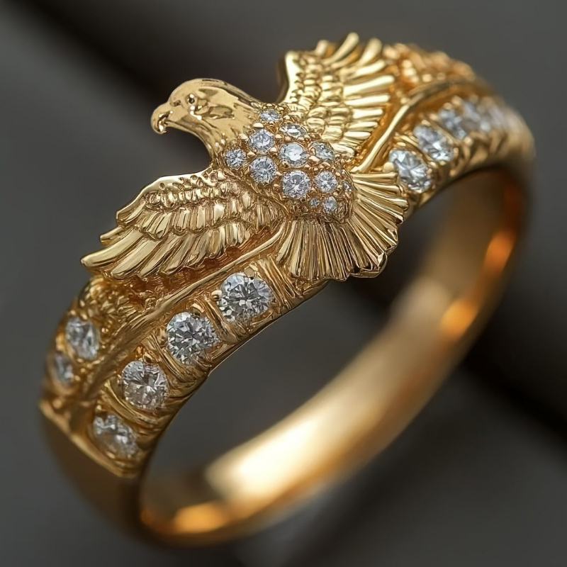 Luxury Carved Eagle Cubic Zirconia Ring, Statement Design
