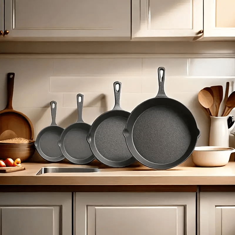 TEMU 4pcs Frying Pan Set, 14cm 16cm 20cm 26cm Frying Pan, Including Cast And Frying Pan, Prevents Sticking, Dishwasher Safe, Versatile Egg Pan With
