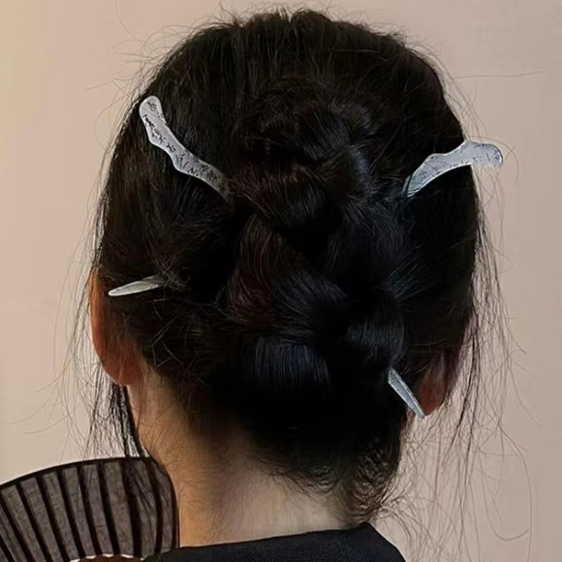 Random 5 New Ink Gray Hairpins, Literary Style Hair Accessories