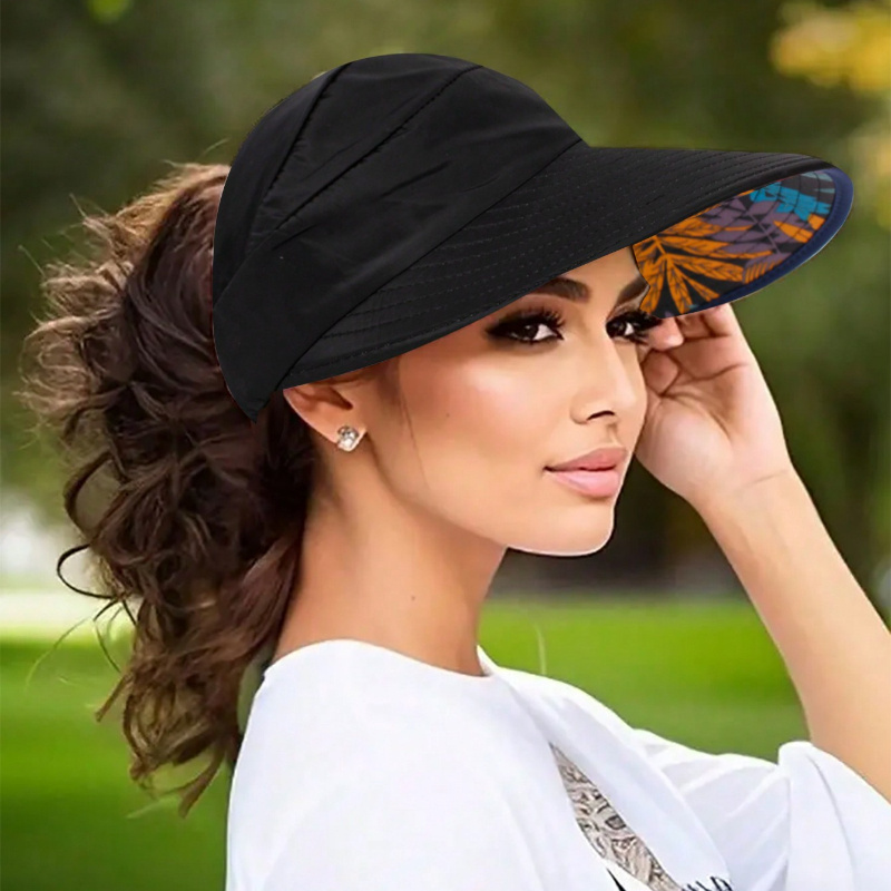 E-shop Modischer Sonnenhut mit breiter Krempe und Pferdeschwanzloch - Bohemian Baseball , Visier, atmungsaktive Polyesterfaser, für Sommer, Outdoor,