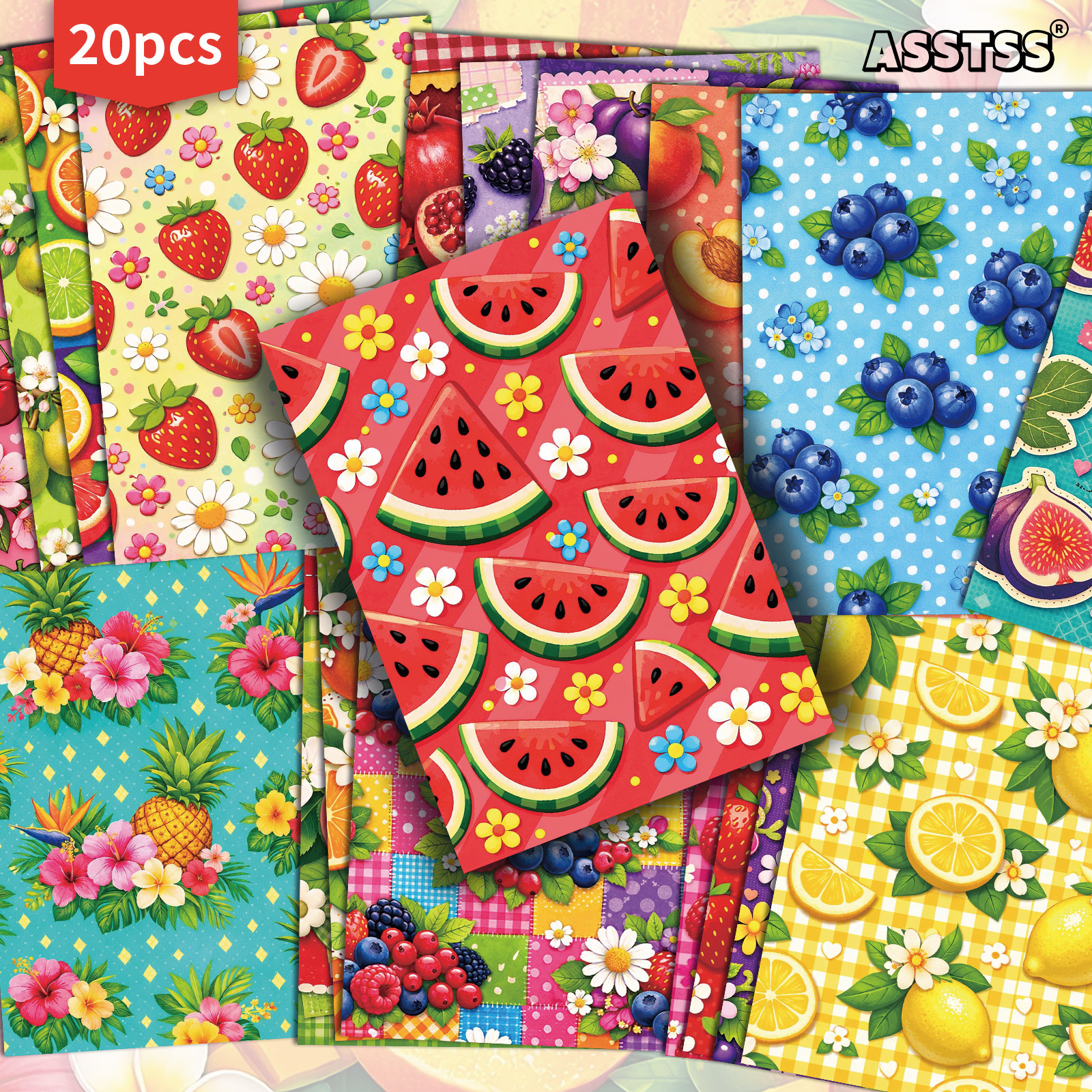 TEMU Lot de 20 cartes postales ASSTSS d'été avec de fruits à pois patchwork - 4X6 pouces, fournitures de journal rétro, illustrations classiques,