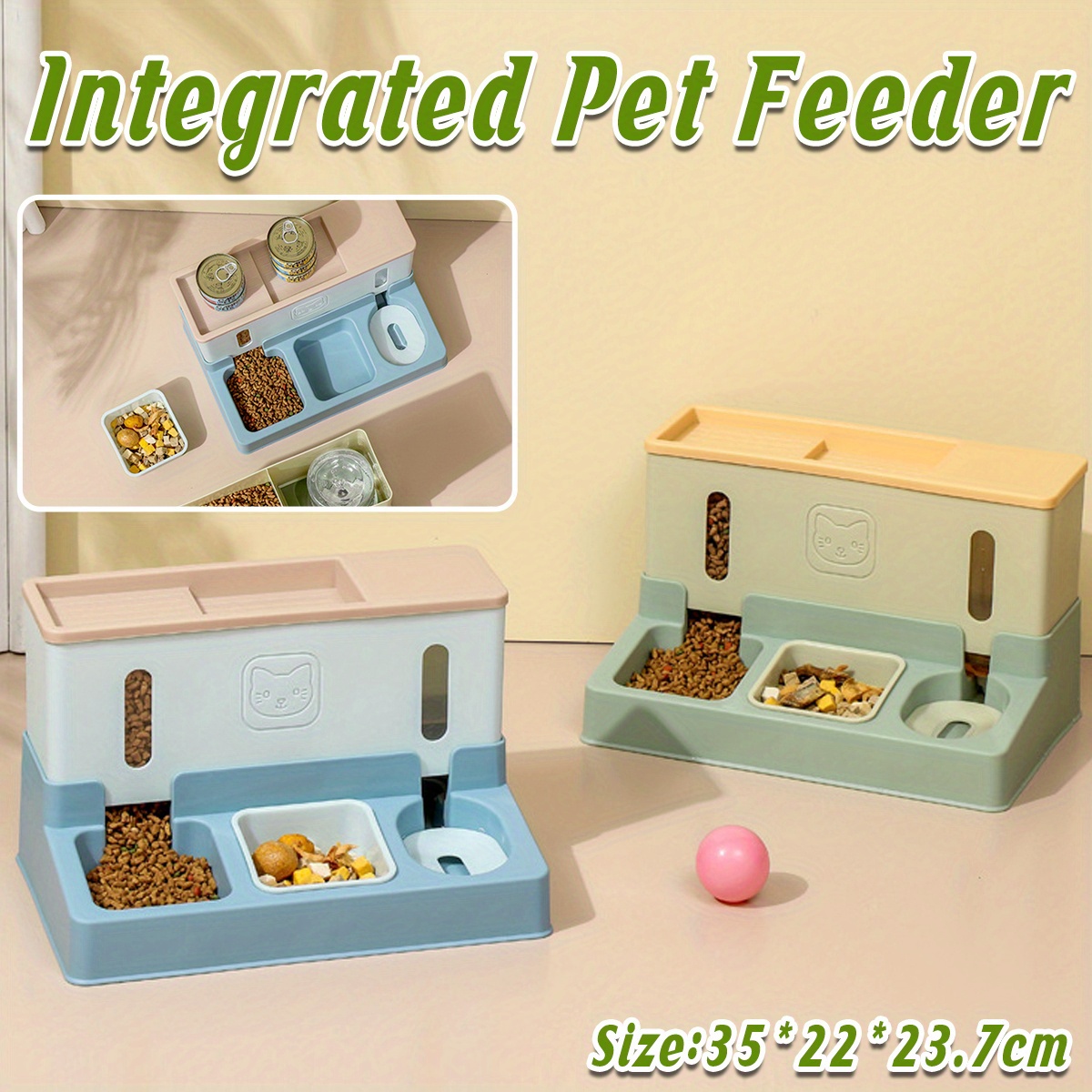 Automatic Cat Feeder Water Dispenser Set, 3 In 1 Tilted Automatic Pet Food And Water Feeder For Indoor Cats, Without Battery - Image 2