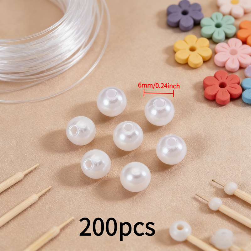 TEMU 200 piezas de cuentas blancas redondas de acrílico para hacer joyería DIY, pulseras, collares, accesorios para el cabello, decoración de ,