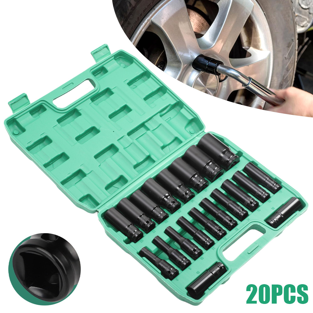 TEMU 20x Heavy Duty Metric Deep Impact Socket 1/ 2" Drive Long Reach Thin Wall 8-32mm Sockets Set Durable Reliable Drive Cr- For Professional Repair