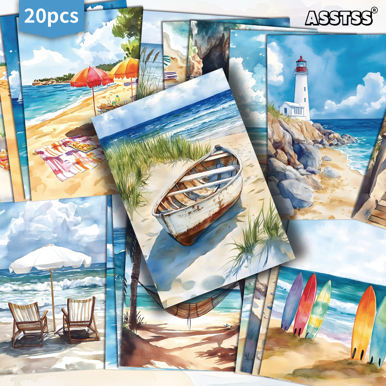 TEMU 20pcs Asstss (for Orders) Pack Suitable For Junk Journaling - Vintage Watercolor Seaside Postcards With Retro Pinup, 4x6 Collectible Decorative