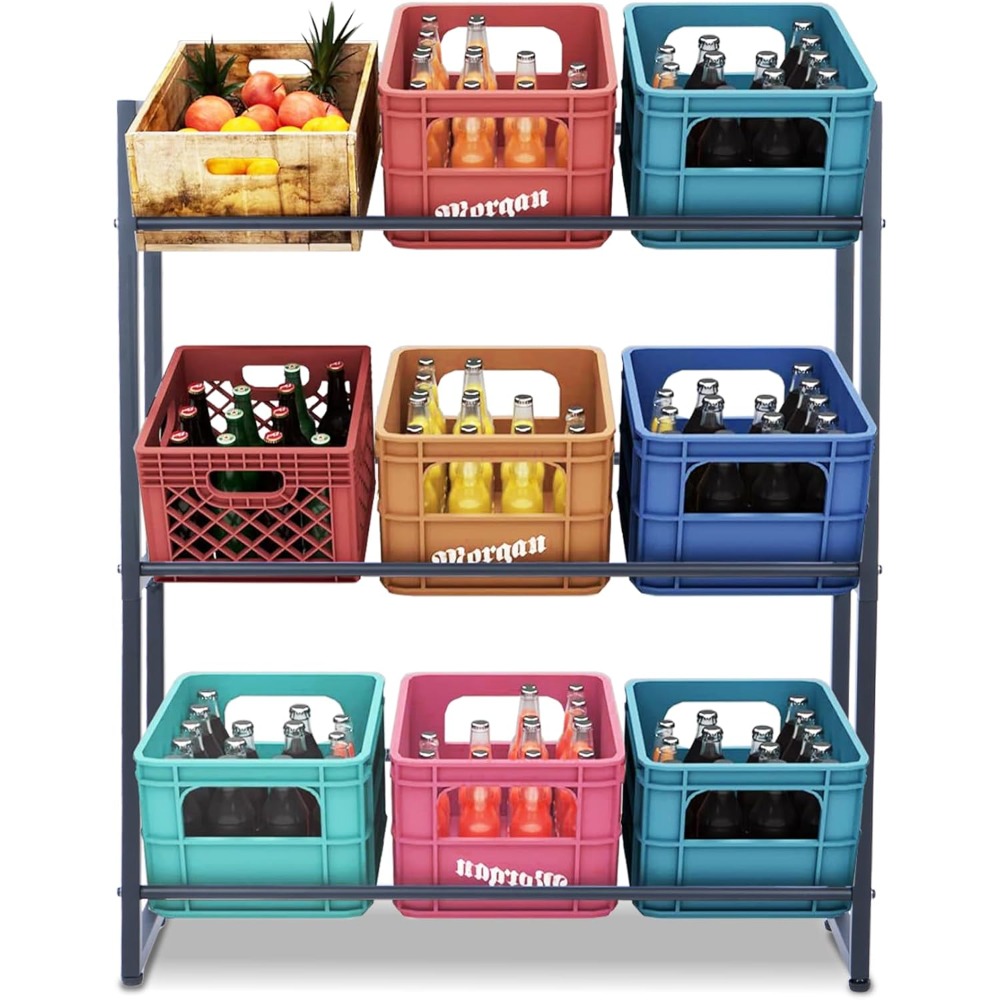 Image of Beverage Box Shelves, 9-box 3-layer Metal Beverage Shelves, Beer Box Shelves, Water Shelves, Box Shelves, Black, Utility Racks