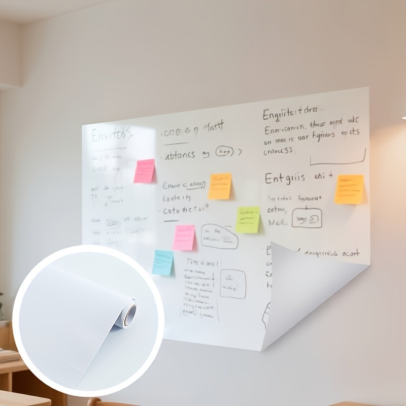 TEMU 1 Roll Large Size Self-adhesive Electrostatic Erasable Whiteboard Sticker, Suitable For Home, Office, Classroom - Reusable Pvc Vinyl Whiteboard