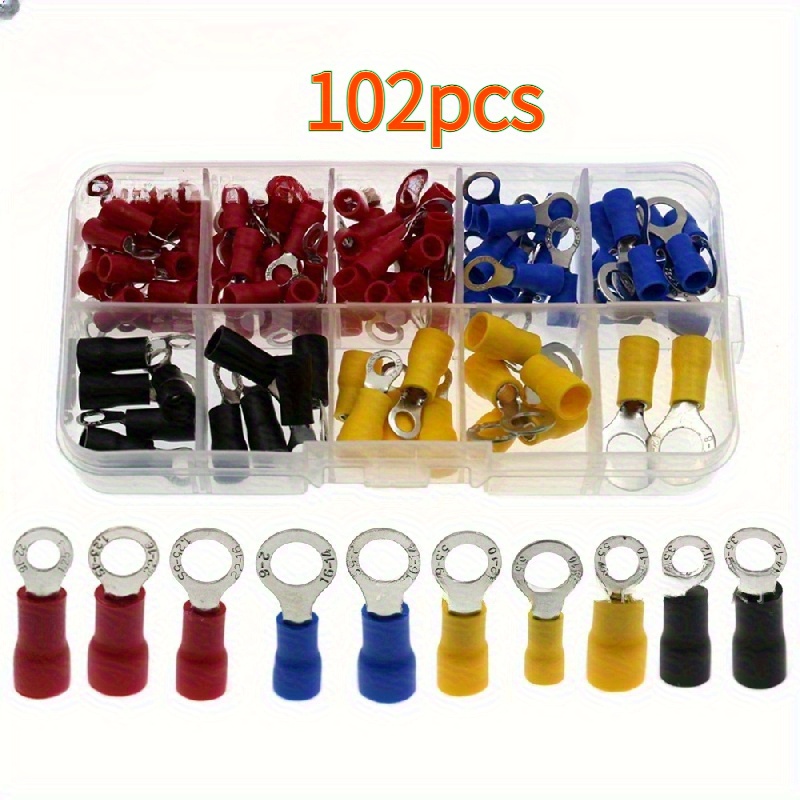 E-shop 102-teiliges Universal-Drahtverbinder-Set | Crimpklemmen & Nieten-Set, Mehrzweck-Verbindungssatz, Kupferkontakt, PVC, ungeladener Strommodus