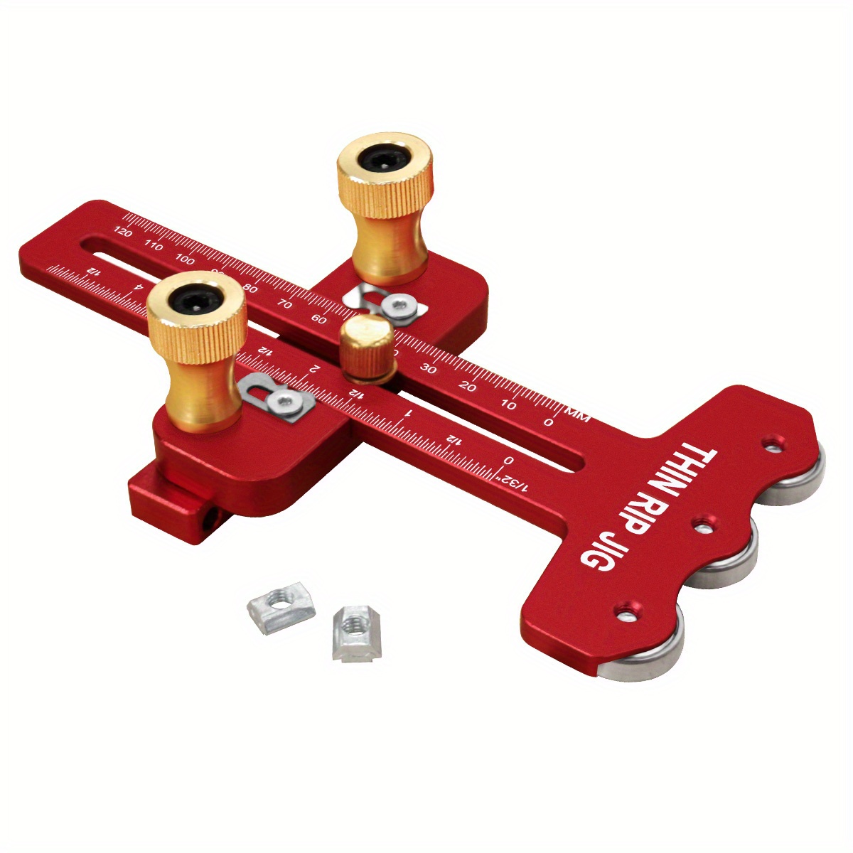 E-shop 3-Rollen-Dünnschnitt-Tischsägenhalterung - Aluminium-Präzisionsführung mit Imperial/Metrischen Skalen für 19#/30# T-Schlitz & 3/8"x3/4"