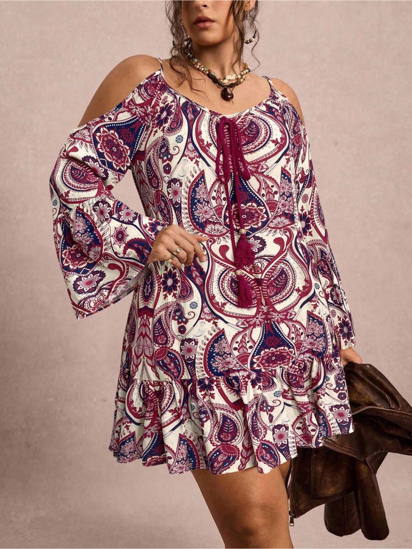 plus size womens plus size boho paisley cold shoulder - Temu Mauritius