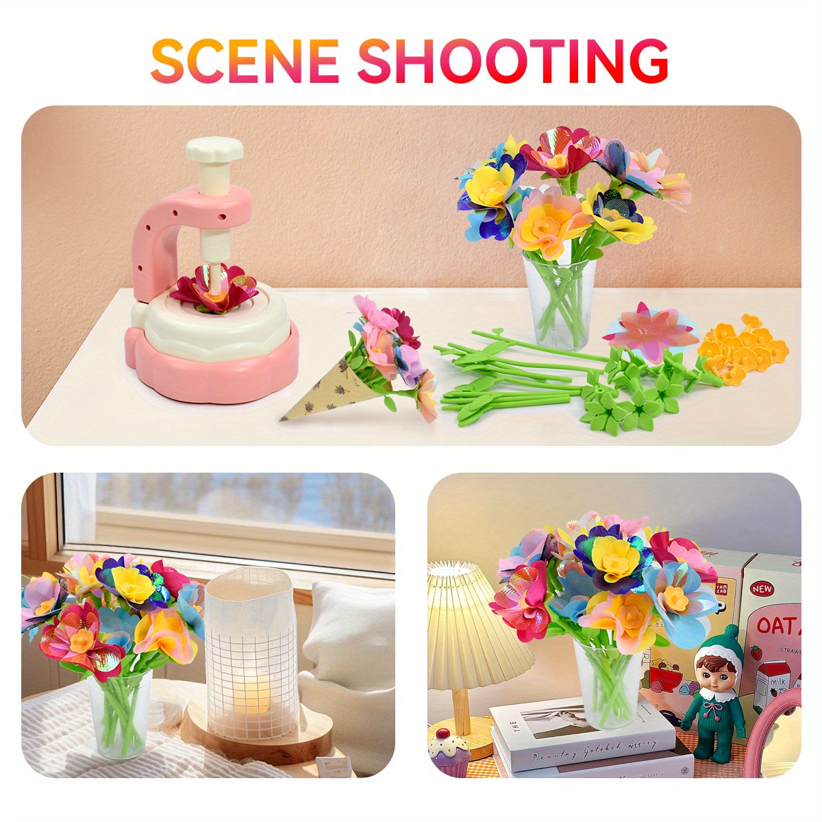 Fabric Flower Bouquet Craft Kit for Kids Ages 3-8 | DIY STEM Gardening Kids Toys with Non-Toxic Flowers & Arrangement Tray | Fine Motor Skills Activity, Educational Birthday Gift for Girls Boys