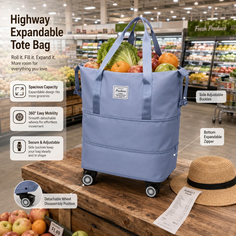 3 expandable wheeled luggage tote bag wear resistant portable handheld rolling bag reusable supermarket shopping cart bag multi purpose travel carry on bag Product details 1