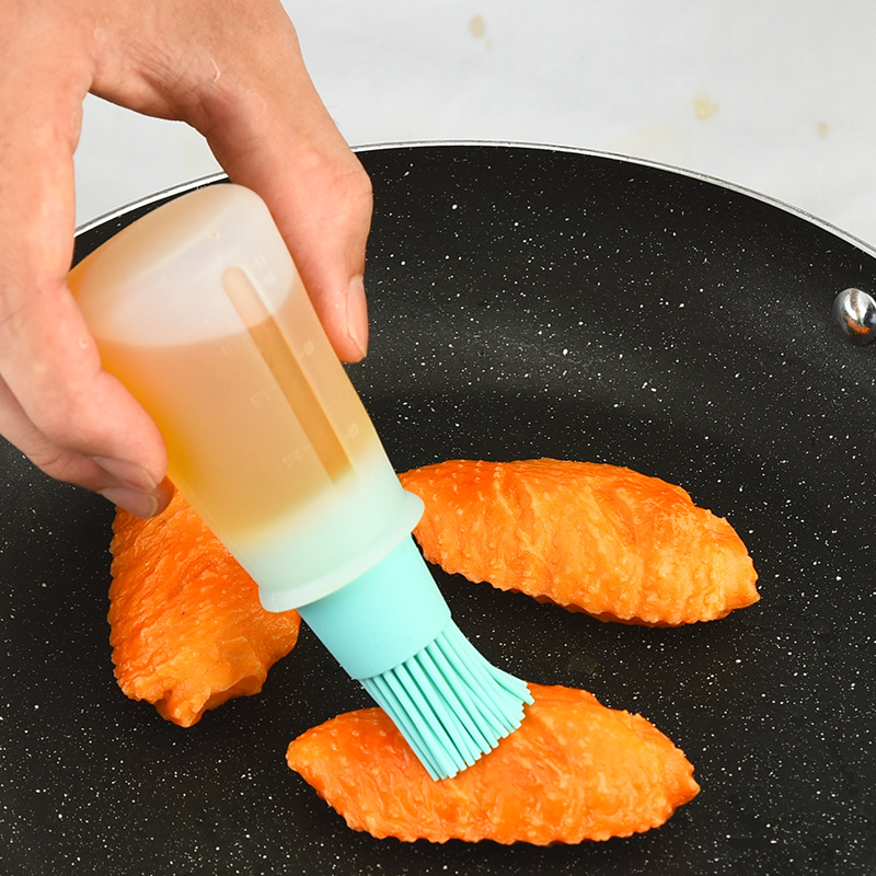 TEMU 1pc Silicone Grilling Basting Brush, Baking And Grilling Brush - With Built-in Brush, Portable, Heat-resistant, For Kitchen Cooking, Outdoor