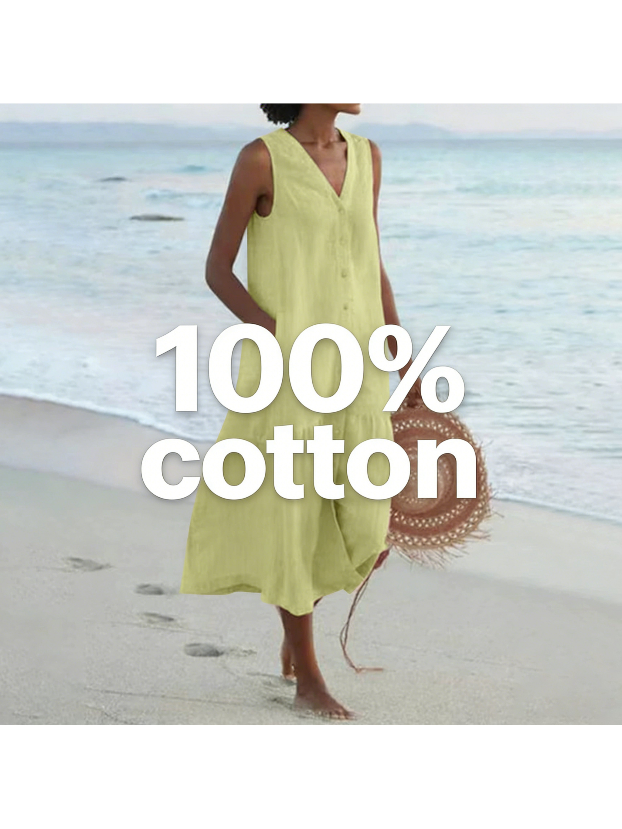 knee length dresses for ladies Women's 100% Cotton White Maxi Dress Sleeveless with Lining Summer Dress White / L main image 1