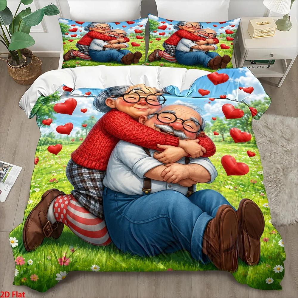 TEMU 3pcs Cozy Heart Print Elderly Care Duvet Cover Set, Bedding 3pcs Set (1*duvet Cover   2*pillowcases), Double Bed Bedding, Suitable For ,