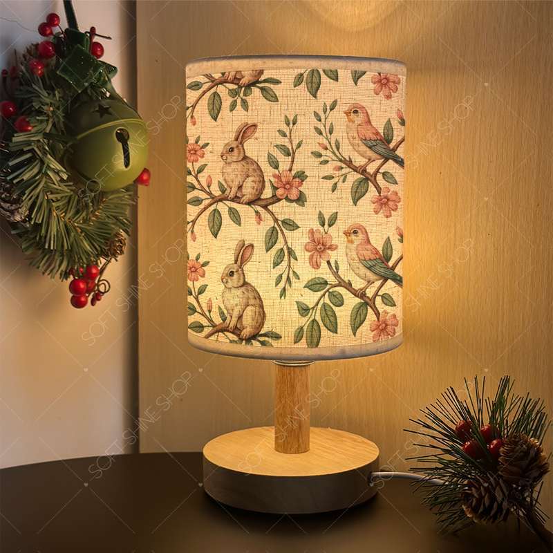 USB-Powered Print Table Lamp with Fabric Shade
