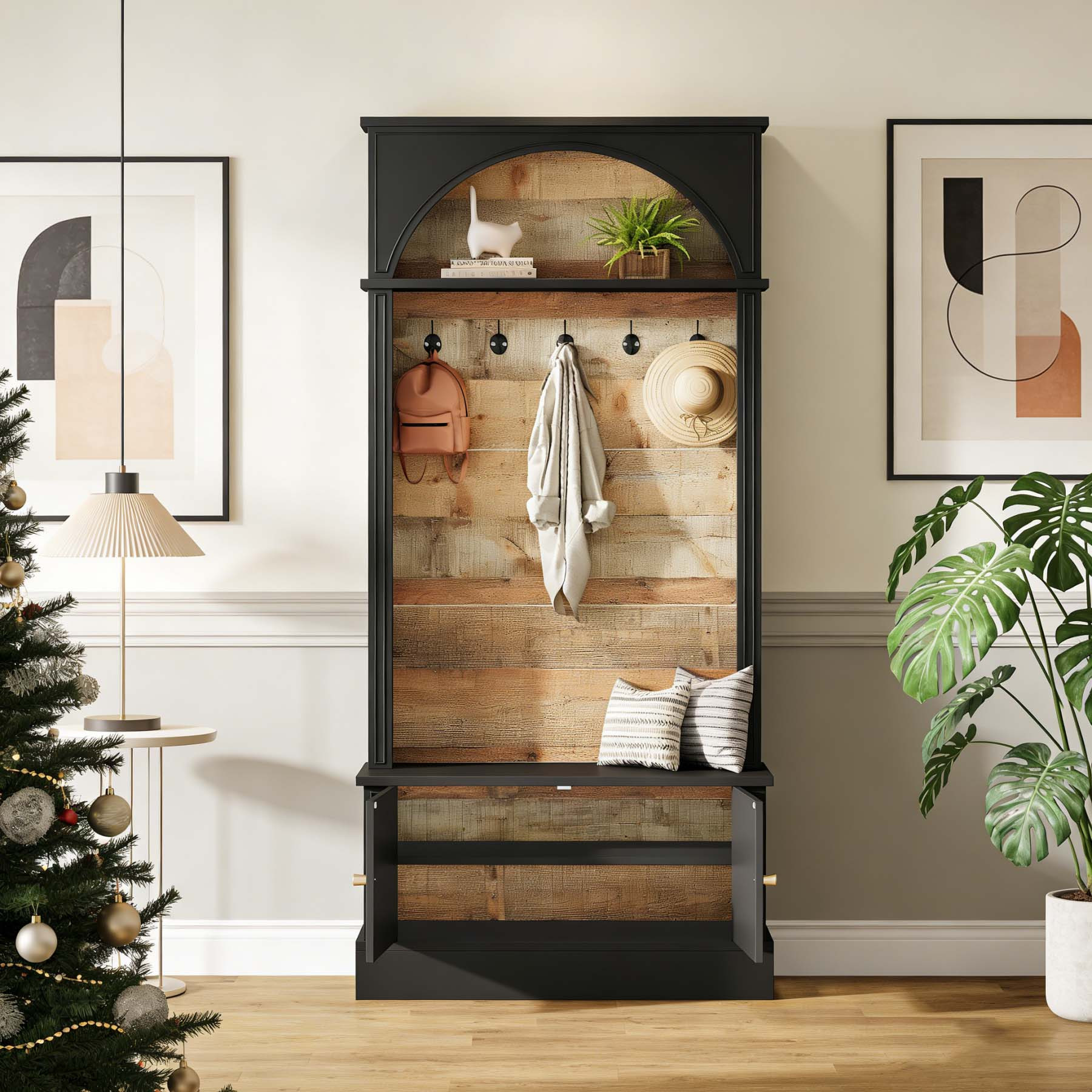 Entryway Bench Design Featuring a Coat Rack, a 70.86-Inch Hall Tree with a Storage Bench, a Farmhouse-Style Hall Tree Equipped with Five Hooks And Adjustable Shoe Storage, Perfect for The Entryway Or Hallway