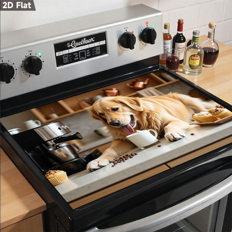 TEMU Impression plate 2D, Plate 2D, 1 tapis de cuisinière motif chien de chasse Golden Retriever, protection de plaque de cuisson 28.3X20.5 pouces